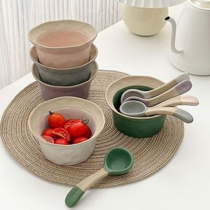 Miski Ceramika domowa ceramika ceramika miska japońska ręcznie robiona retro szorstka czapka pulchna sałatka łyżka znakomity kształt antiskid