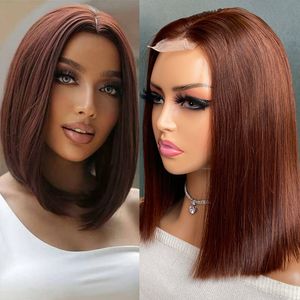 Malaysisk peruansk indisk brasiliansk brun 100% rå jungfru remy mänskligt hår silkeslen rak 2x6 transparent spetsstängning bob peruk