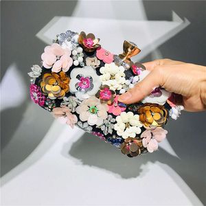 Amiqi Women Fashion Embroidery Beaded Flower Full Dresses Metal Frame Party Bag Evening Bag Clutch Bag Purse Wallet