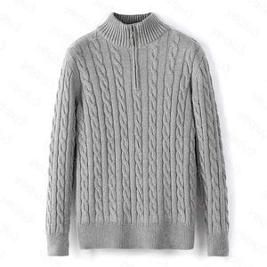 Herrtröja vinterfleece tjock halv dragkedja hög hals varm pullover kvalitet smal stickad ull designer stickning casual jumpers zip b325l