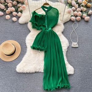 Tree Fungus Dress Summer Women Hollow Out Fashion Solid Single Breasted Ladeis Chic Ruffled Dresses 2023282a