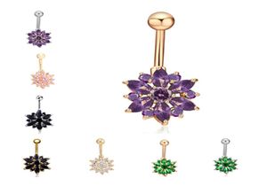 10 Colors for Option AntiAllergic Cute Flowers Belly Button Rings CZ Women Sexy Body Jewelry Dangle Navel Body Piercing Jewelry f8569371