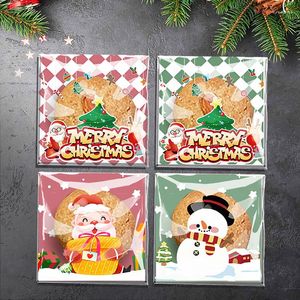 Hediye Sargısı 100 PCS Noel Plastik Selofan Çantalar Noel Çerezleri Paketleme Şeker Noel Navidad 2023 Parti Torbası