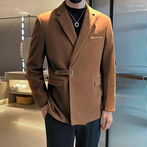 Men's Suits Design Diagonal Buckle Solid Woolen Thickened Suit Jacket Men High Quality Fall Winter Blazer Business Banquet Tuxedos