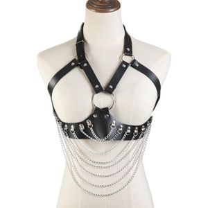 Canottiere Canotte Punk Reggiseno senza coppe Top Cintura con imbracatura in pelle Bondage per il corpo Cinghie pettorali Rivetto con borchie nere Top corto276C