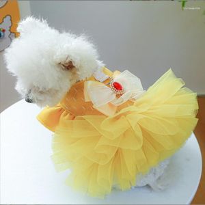 Dog Apparel Pet Party Dress And Cat Princess Yellow Gauze Towable Skirt Wedding Small Medium-sized Clothing