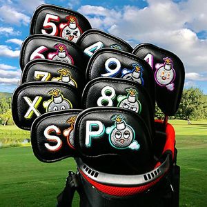 Andra golfprodukter Golfklubbhuvudtäckning Irons Cover Clubs Iron Set Protecter Cover 10st/Set Waterproof Rust Pu Leather Embroidery Golf Headcover 230907