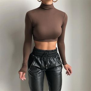 NEUE Designer Langarm Shirt Frauen Herbst Solide Sweatshirt Sexy Rollkragen Crop Top Streetwear Casual Pullover Top Bulk Großhandel Kleidung 10117