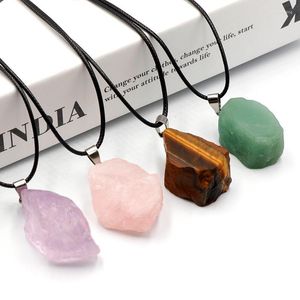 Colares pingentes Raw Mineral Pedras Naturais Colar Irregular Ametistas Roxo Rosa Cristal Quartzo Mulheres Reiki Cura Jóias