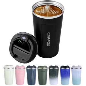 Vattenflaskor Smart Travel Coffee Cup Rostfritt stål Isolerad digital temperatur Display Novalitet Mugg är lämplig för ICE 230907