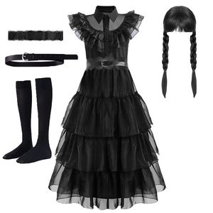 Special Occasions Girls Black Wednesday Addams Costume Teenage Birthday Party Cosplay Halloween Merlina Carnival Kids Princess Dresses Outfits 230906