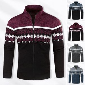 Men's Sweaters Slim Fit Men Knit Sweater Stylish Retro Print Cardigan Stand Collar For Fall Winter Spring Zippered