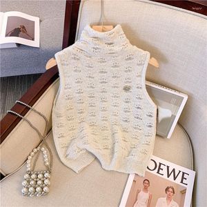 Kadın Sweaters Kadın Belktlenek Örgü Yelek Yaz Kolsuz Kostoz Çölü İnce Sweater Tee Mektubu 5 Jumper Örgü Tişört H242