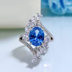 2023 New 925 sterling silver Fashion 8*10 oval sapphire ring High quality high-carbon diamond ring for women hiphop jewelry Gift