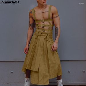 Men's Pants 2023 Men Irregular Skirts Jumpsuits Solid Hollow Out Straps Rompers Streetwear Personality Male S-5XL INCERUN