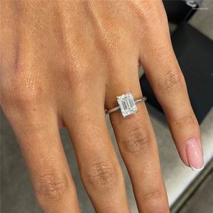 Küme halkaları Randh 2.0ct Emerald Cut 8 6mm Gra Moissanit Ring Solitaire Vintage 14K Gerçek Altın Takı Kadın Nişan Düğünü