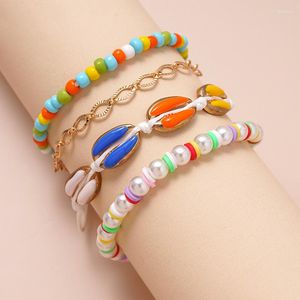 Link Bracelets European And American Hand Pearl Piercing Shell Oil Dripping Braided Rope Bracelet Soft Pottery Beading Suit