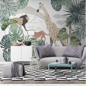 Sfondi Nordic Pianta tropicale Animale Giraffa Carta da parati 3d Soggiorno Tv Parete Camera da letto Murale personalizzato