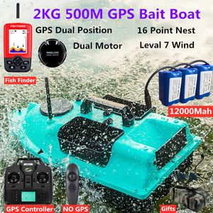 ElectricRc Boats 2kg 500m GPS Çift Pozisyon Cruise Control Balıkçılık Yem Teknesi 3way Hoppers 16pcs Puan Yuvalama Mesleği Deniz Aracı Vs V18 230906