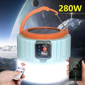 Portable Lanterns LED Solar Camping Light Spotlight Emergency Tent Lamp Remote Control Phone Charge Outdoor For Hiking Fishing229e
