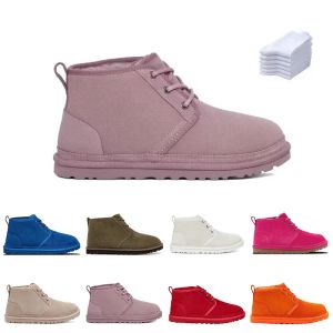 Marca neumel chucka bota das mulheres dos homens chesut chukka botas de tornozelo macio shearling pele lã inverno sapatos de neve rendas até botas cinza preto