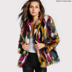 Женская шуба из искусственного меха, красочная шерстяная шуба из искусственного меха с короткими рукавами и без воротника, женская зимняя шуба цвета радуги, роскошное пальто x0907