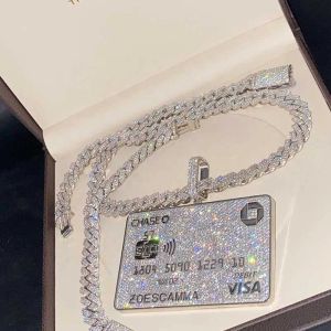 Iced Vvs Out Ciondolo placcato con diamante bianco Carta di credito Oro argento massiccio 925 Moissanite