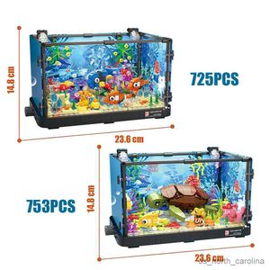 Blöcke Fischglas Aquarium Bausteine Schildkröte Tank Mit Licht Stadt Bau Spielzeug Für Kinder Kinder R230907