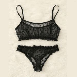 Women's Sleepwear Sexy Wave Point Fun Lingerie See Through Mesh Underwear Erotic Costume Porn Bra And Panty Comfy Ropa De Mujer