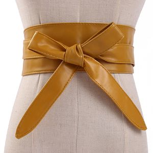 Solid Women Belt Leather Cummerbunds for Women Wide Midje Belt Bow Self Tie Wrap Brand Ladies Fashion Strap All-Match