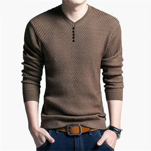 Męskie swetry solidny kolor pullover men v szyja męskie swetra swoboda marka długiego rękawów męskie swetry Wysokiej jakości wełniane kaszmirowe swetry 230907