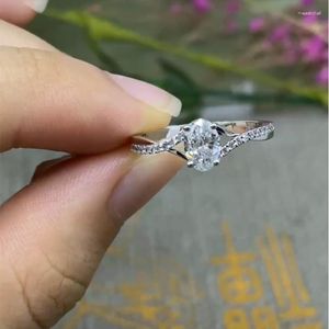 Cluster Rings 0.55ct Trendy Band Design D-E-F Color VS Oval Cut 14k White Gold CVD Lab Grown Diamond Jewelry Engagement Ring For Woman