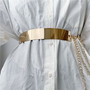 Bälten Kvinnor Justerbar metalldesigner Belt Fashion Ladies Dress Luxury Bling Gold Silver Mirror Vintage Midjeband med midjekedja 230907
