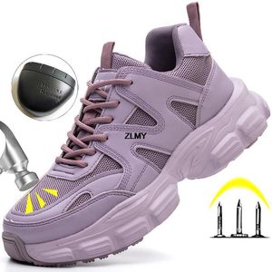 Botas femininas sapatos de segurança de aço toe botas de segurança de trabalho respirável tênis de trabalho leve esporte sapatos mulher bota industrial 230907