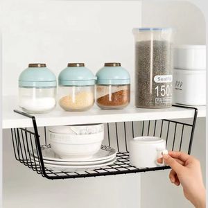 Kitchen Storage Organization Metal Iron Organizer Shelf Desk Cabinet Rack Under Table Hanging Mesh Basket Wardrobe Holders 230907