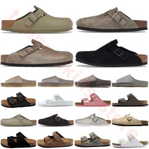 Boston Slipper tıkanma los sandal yumuşak taban süet feliz taupe siyah vink kyoto haki mocha korku taupe kül çimento taş para kekik yeşil terlik tasarımcı slaytlar