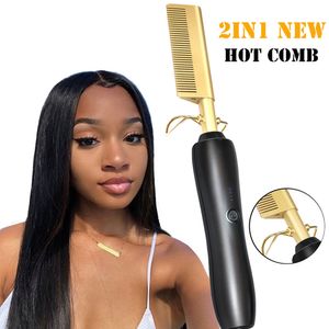 Alisadores de cabelo Alisador de cabelo Flat Irons Alisamento Escova Aquecimento Pente Cabelo Straight Styler Corrugation Curling Iron Hair Curler Comb 230907