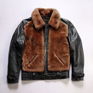 Sheepskin Leather and Brown bears furs coats Spliced calf leathers jacket