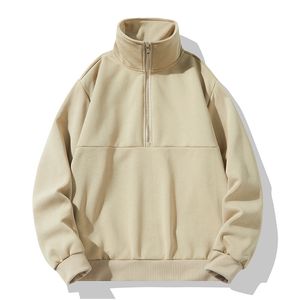 Hoodie män våren hösten lös halva zip stående krage kläder mäns höghalsrock