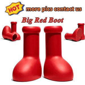 مصمم MSCHF Men Women Rain Boots Big Red Boot Eve Rubber Astro Boy Props Over the Knee Booties Cartoons Shoes Swice Bottom Platform 35-45