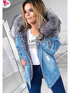 Женская джинсовая куртка из искусственного меха с мехом, теплая верхняя одежда из искусственного меха большого размера, женская одежда с капюшоном на осень-зиму, пальто на пуговицах с длинным рукавом x0907