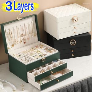 Jewelry Pouches Large 3-Layer PU Organizer Box For Necklaces Earrings Rings Travel Display Holder Case Capacity Gift Women