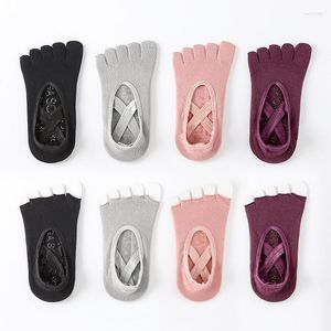 Women Socks 4Pairs Women's 5 Finger Spring Autumn Cotton Toe Female Ladies Silica Gel Sole Non-Slip Short