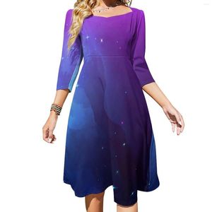 Casual Dresses Abstract Galaxy Dress Colorful Print Elegant Summer Sexy Square Collar Estetic tryckt 4xl 5xl 6xl