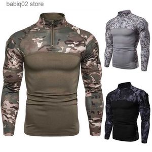 남자 티셔츠 2023 New Mens Camouflage 전술 군용 의류 전투 셔츠 폭행 긴 소매 꽉 티셔츠 군대 come t230907