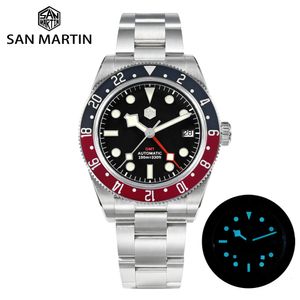 Наручные часы San Martin NH34 GMT Мужские роскошные часы Двунаправленный алюминиевый безель Автоматические механические сапфировые 100M Водонепроницаемые Дата 230907