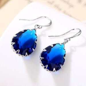 Hoop Earrings Trendy Hook Silver Color Geometry Simple Blue Green Purple Red Crystal For Women Drop Party Jewelry Gift