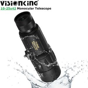 Telescopes VisionKing Bak4 Waterproof 10-25x42単眼望遠鏡長距離屋外狩猟観光時計バードコンサートズームガイドスコープQ230907