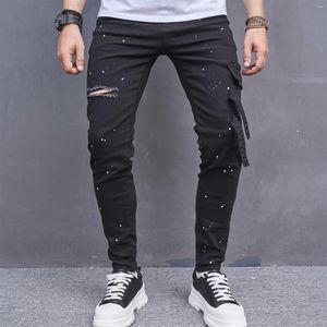 Men's Jeans Hole Solid Colour Spot High Street Trousers For Man Trend Denim Pants Clothing Autumn Y2k