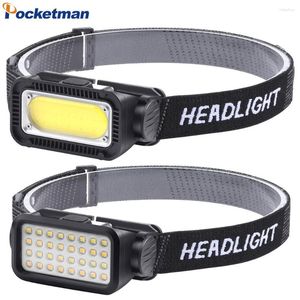 Strålkastare Kraftfull COB LED -strålkastare USB -uppladdningsbar strålkastare Vattentät Head Lamp för camping Vandring Fiskejakt nödsituation